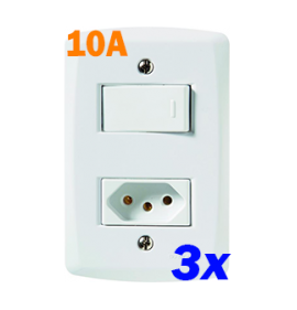KIT 3 Interruptores simples + tomada 10A 4x2 - Tramontina Lux2 